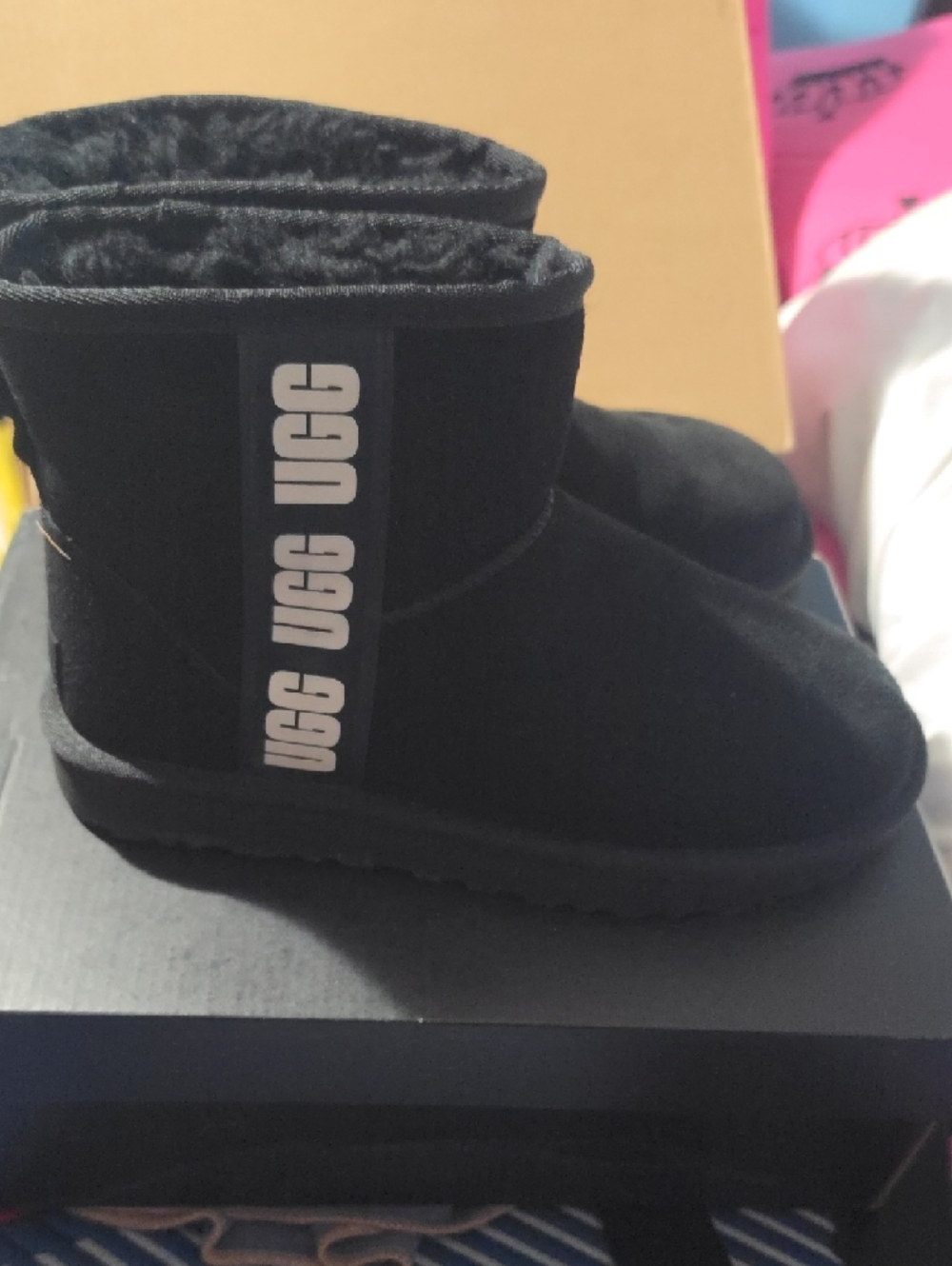 UGG Classic Mini II Black Suede Shearling Boots